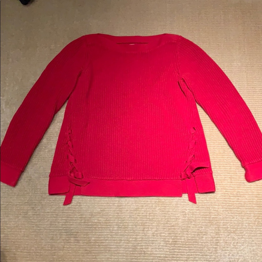 Red Boatneck Lace-Up Ann Taylor Loft sweater
